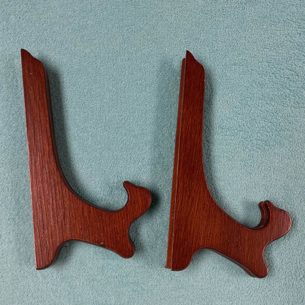 Set of 2 Wooden Plate Stands - Collectible Plates